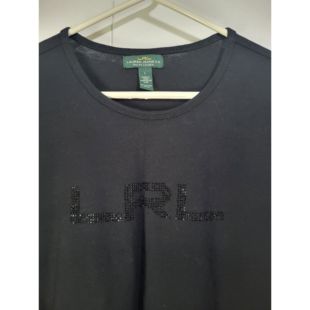 LRL Lauren Ralph Lauren Women's LG Black Sparkle Logo Long Sleeve T Shirt y2k